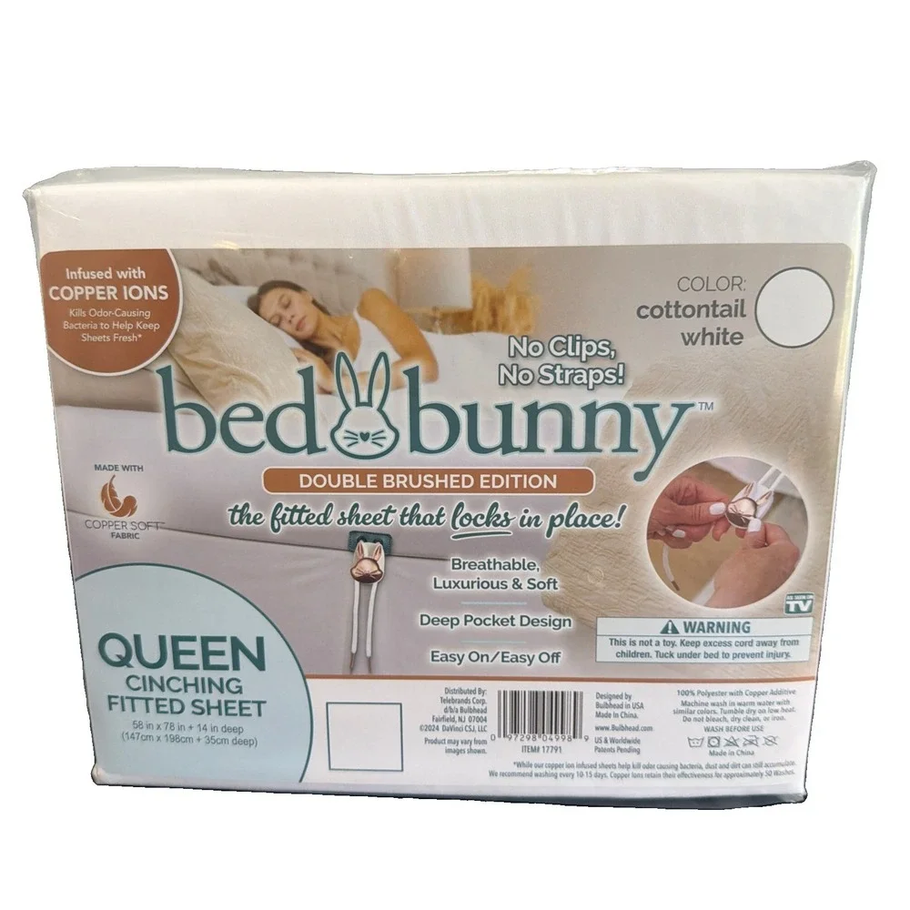 Bed Bunny Locking Fitted Bed Sheet As Seen On TV Queen Cottontail White New